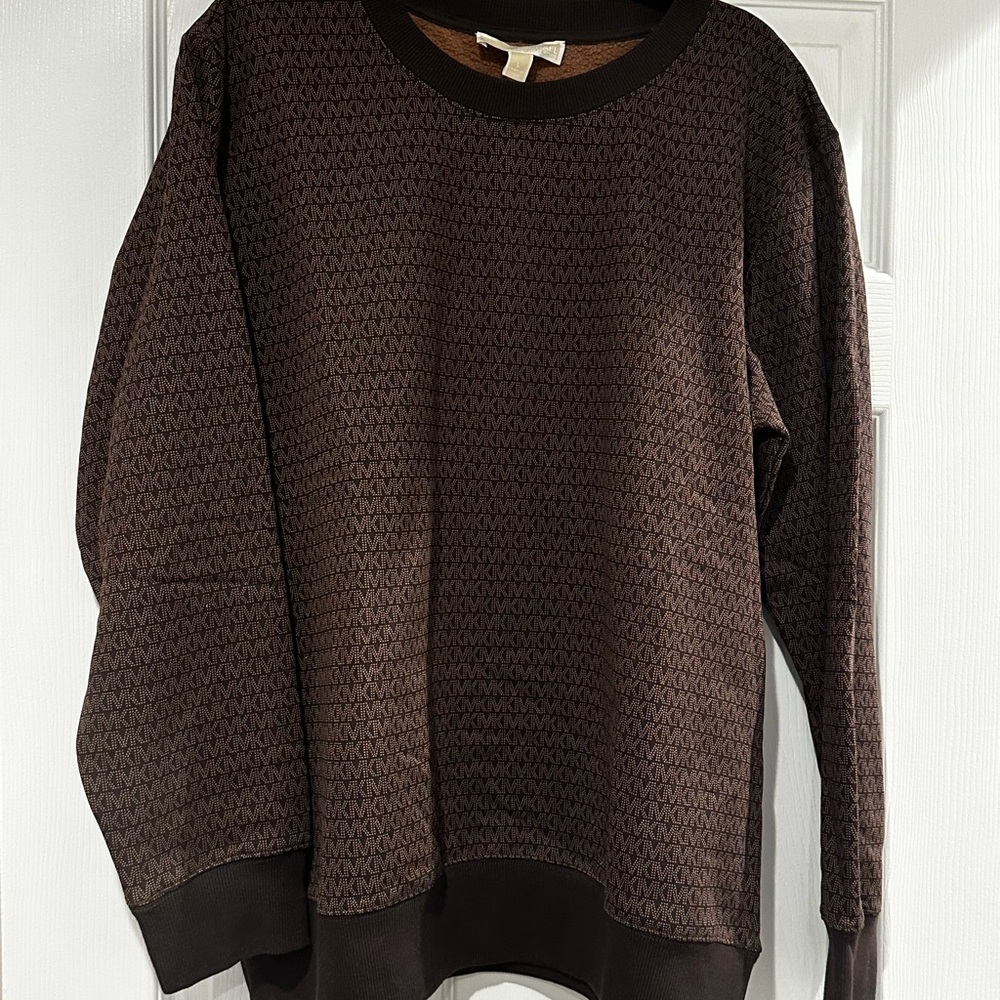 Michael Kors Brown Logo-Pattern Crewneck Sweater